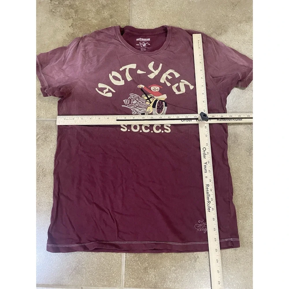 True Religion T-Shirt Men's Sz L Faded Burgundy Buddha Graphic Hot-Yes